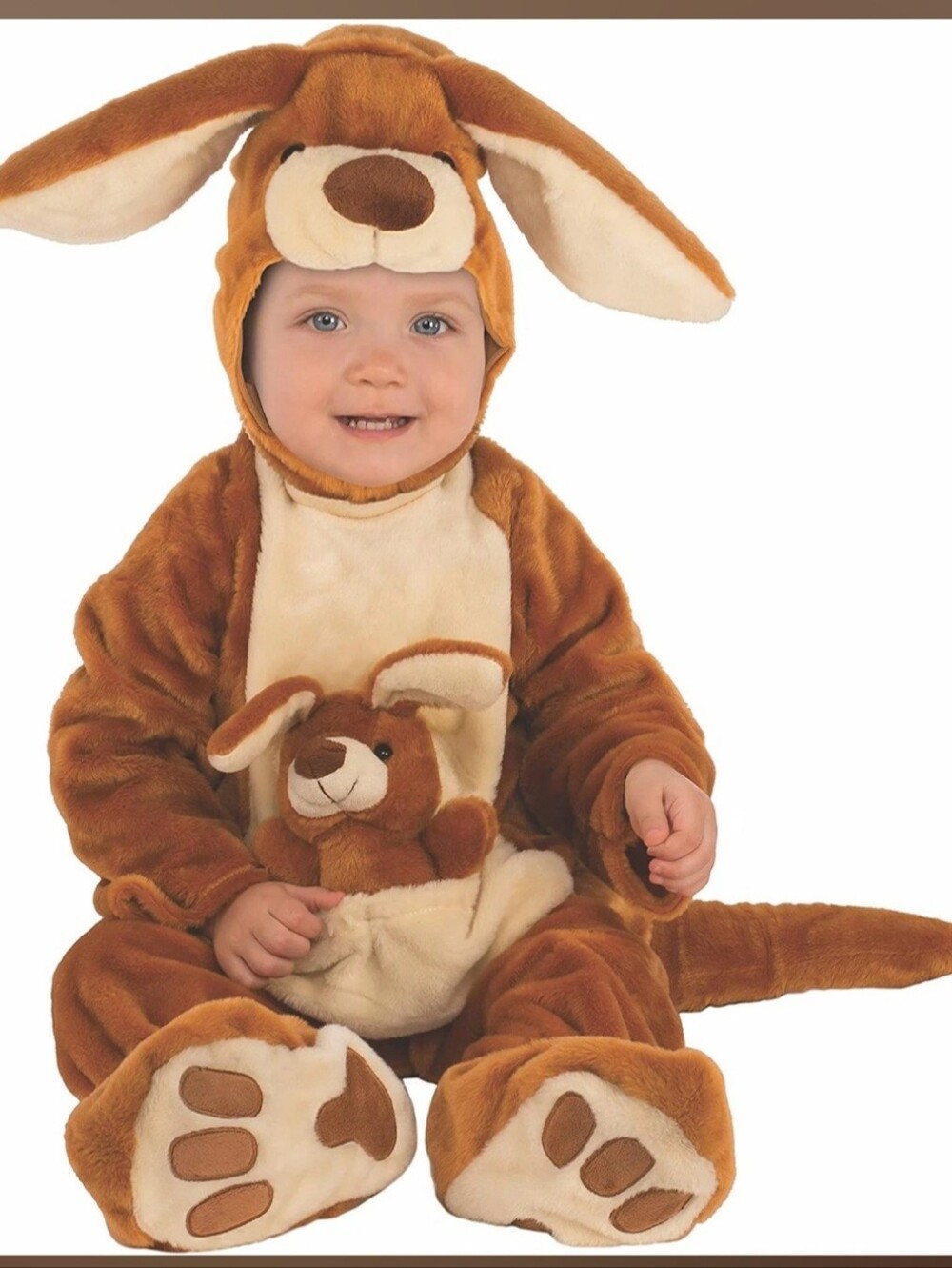 Rubie's Toddler Kangaroo Costume Hooded Plush Jumpsuit Foot Covers Brown/Beige